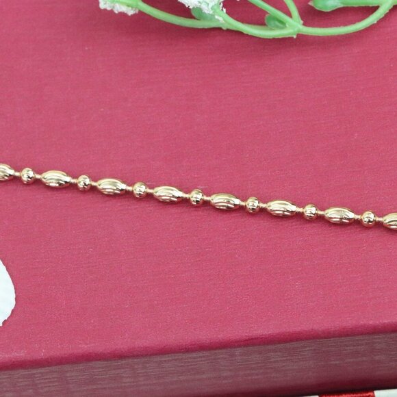 "Elegant Rose Gold Textured Oval Bead Bracelet with Chain Extender, XPBL1140 - Picture 10 of 13